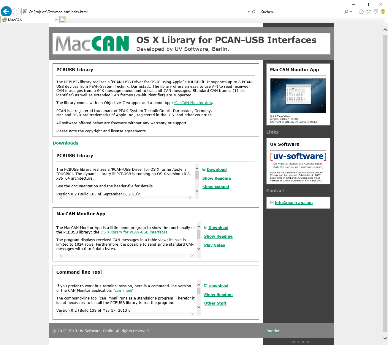 Website mac-can.com as of October 10, 2013